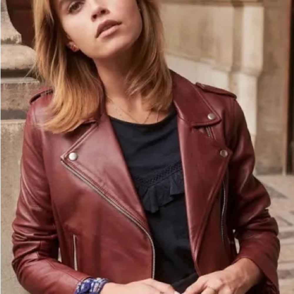 Women's Burgundy Leather Jacket